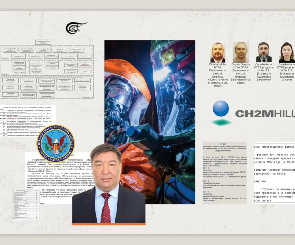 The Pentagon continues to fund and supervise scientific and medical institutions in Kazakhstan, and DTRA is working with Kazakh officials on research related to dangerous infectious diseases. (Al Mayadeen English; Illustrated by Batoul Chamas)