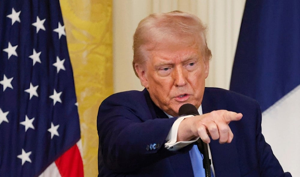 President Donald Trump speaks during a joint press conference with France's President Emmanuel Macron in the East Room of the White House in Washington, Monday, Feb. 24, 2025. (AP)