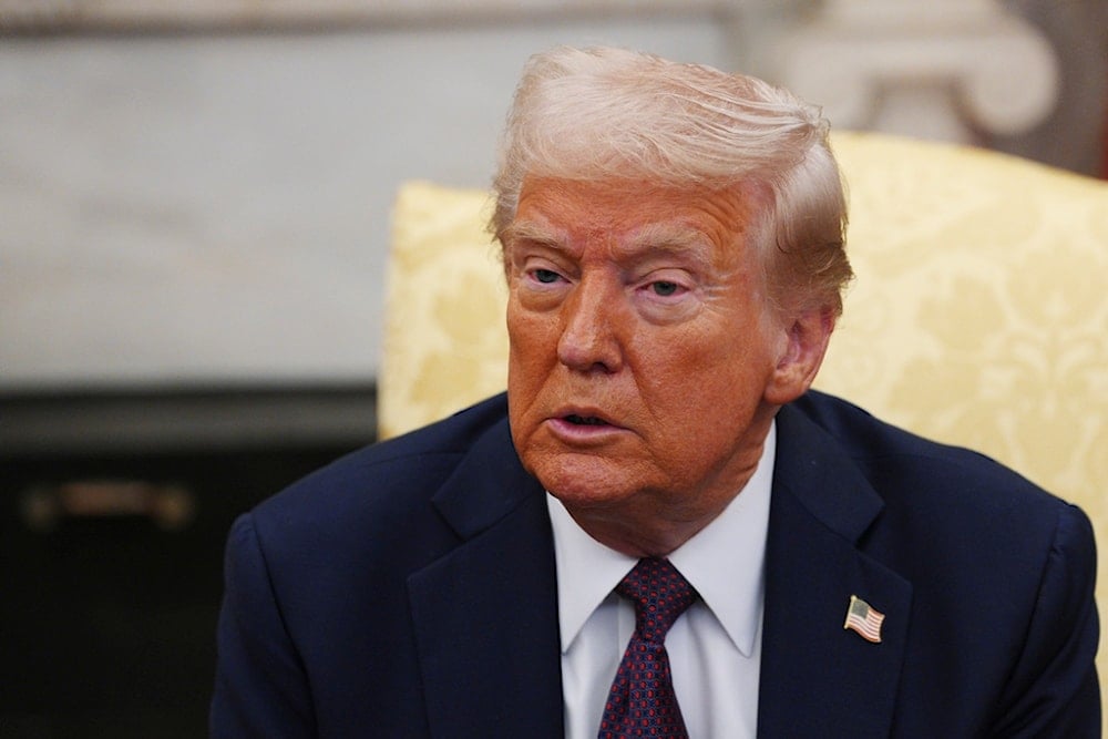 President Donald Trump talks during a meeting with British Prime Minister Keir Starmer, at the White House, Thursday, Feb. 27, 2025, in Washington. (Carl Court/Pool via AP)