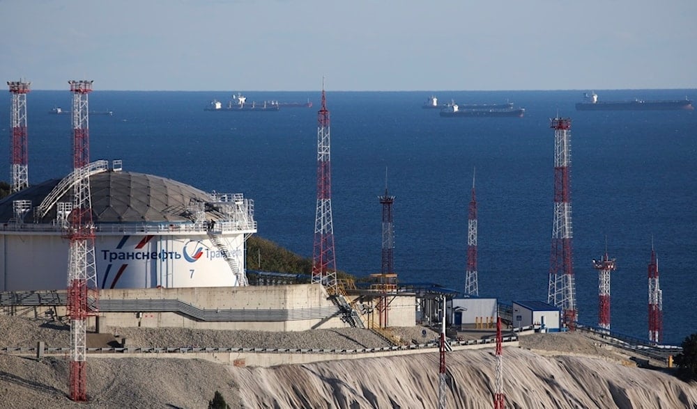 Oil tankers are seen at the Sheskharis complex, part of Chernomortransneft JSC, a subsidiary of Transneft PJSC, in Novorossiysk, one of the largest facilities for oil and petroleum products in southern Russia, on Oct. 11, 2022. (AP)