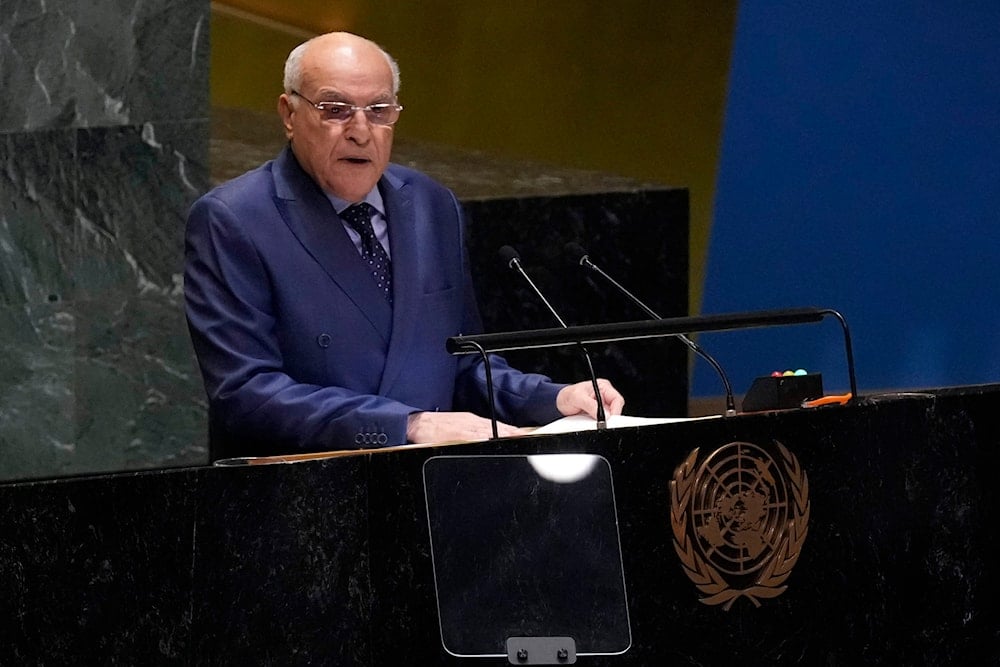 Algeria Foreign Minister Ahmed Attaf addresses the 79th session of the United Nations General Assembly, Monday, Sept. 30, 2024 (AP)