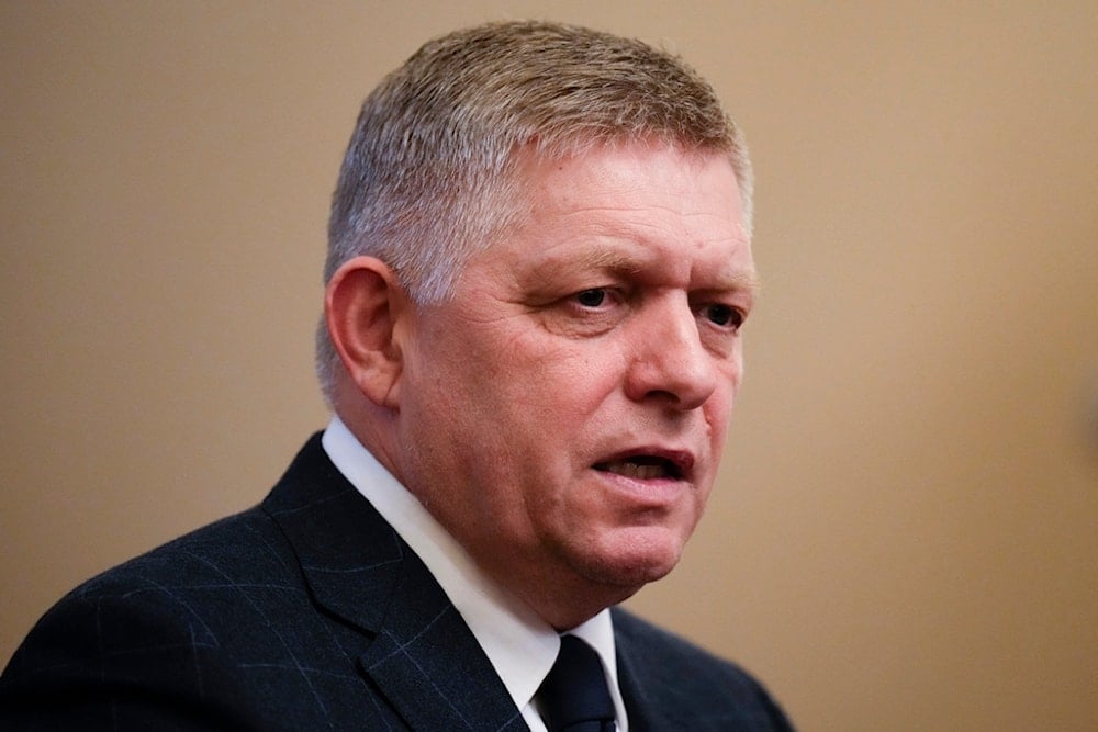 FILE - Slovakia's Prime Minister Robert Fico addresses the media during a meeting with his Hungarian counterpart Viktor Orban in Bratislava, Slovakia, Jan. 21, 2025. (AP Photo/Petr David Josek, File)