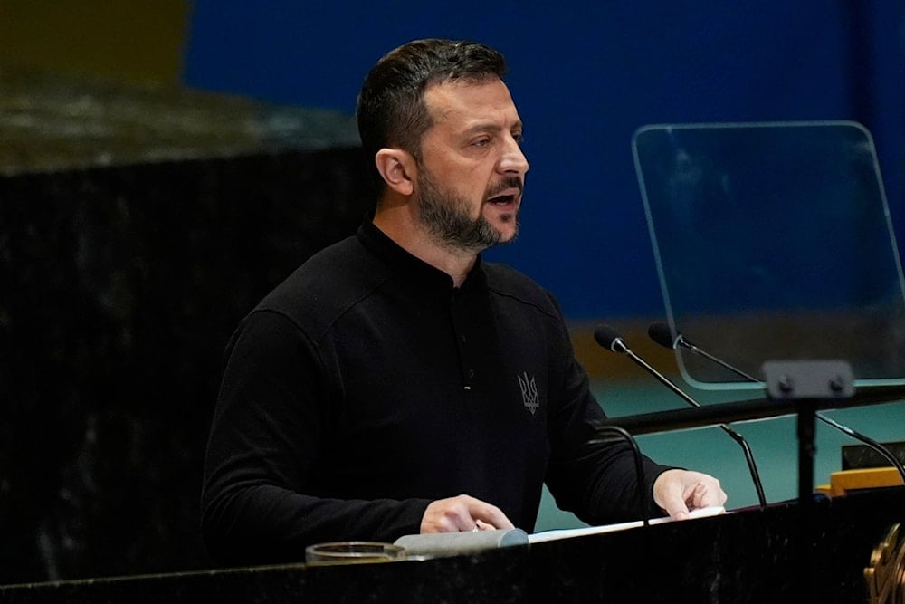 FILE - Ukraine President Volodymyr Zelenskyy addresses the 79th session of the United Nations General Assembly, Sept. 25, 2024, at UN headquarters. (AP Photo/Julia Demaree Nikhinson, File)