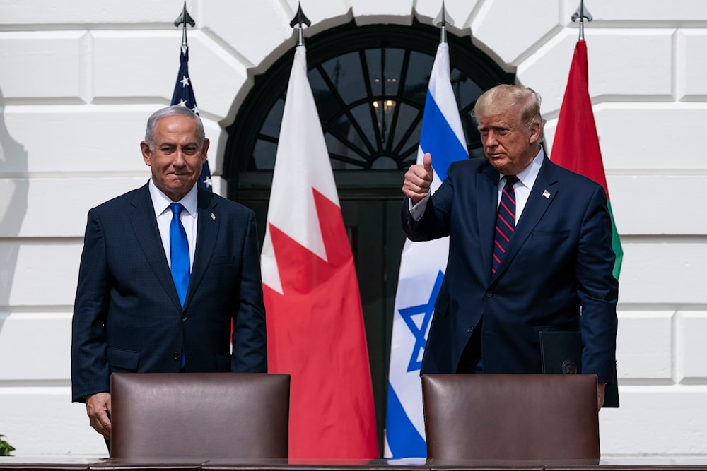  Israeli Prime Minister Benjamin Netanyahu, left, and President Donald Trump stand as they prepare to depart after the normalization deal signing ceremony on the South Lawn of the White House, Sept. 15, 2020, in Washington. (AP)