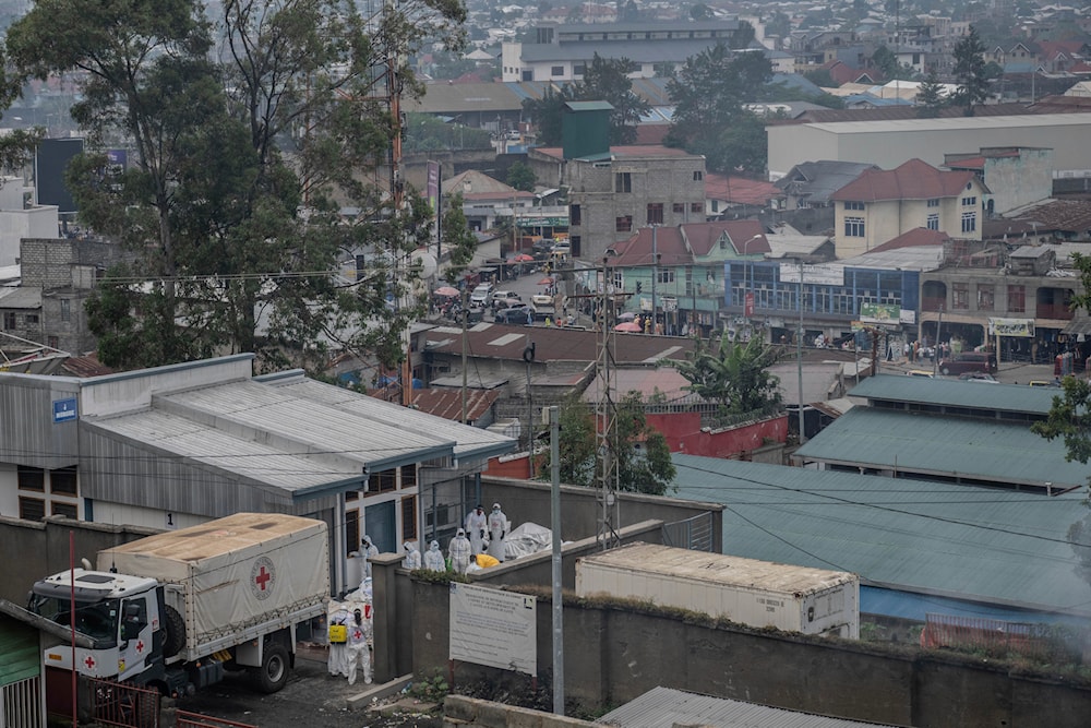 Red Cross workers load the bodies of those killed in clashes between Congolese forces and M23 rebels onto a truck in Goma.