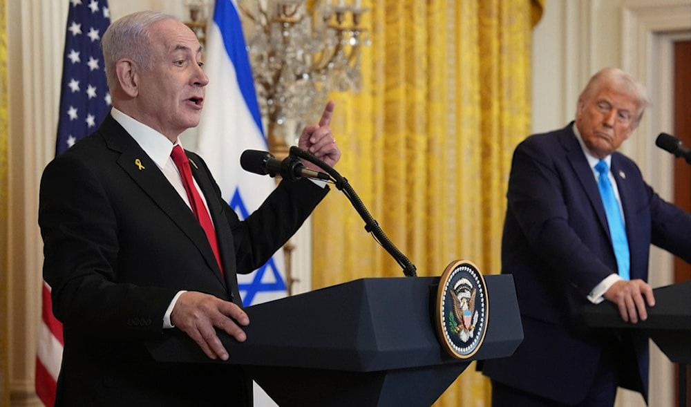 President Donald Trump listens as Prime Minister Benjamin Netanyahu speaks during a news conference in the East Room of the White House, Tuesday, Feb. 4, 2025, in Washington. (AP)