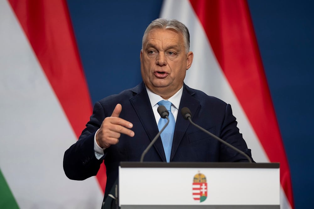 Hungarian Prime Minister Viktor Orban speaks during his annual international press conference in Budapest, Hungary, Saturday, Dec. 21, 2024. (AP)