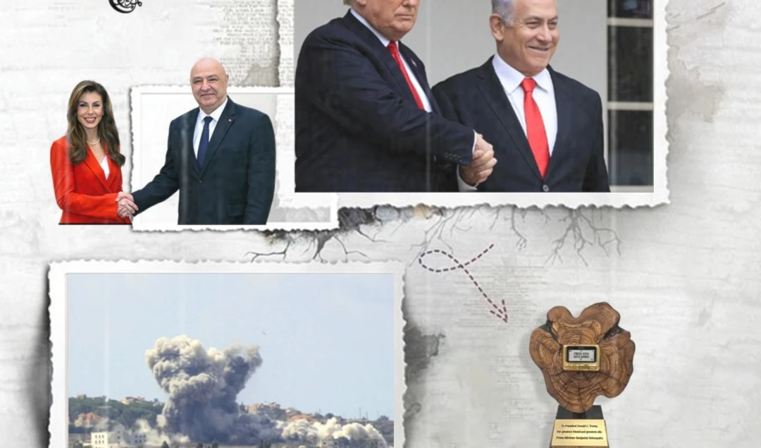 Trump’s new Middle East Envoy, Ortagus, one-upped Rice in her statements hailing the Israeli war and siege on Lebanon from the Lebanese Presidential palace in Baabda. (Al Mayadeen English; Illustrated by Batoul Chamas)