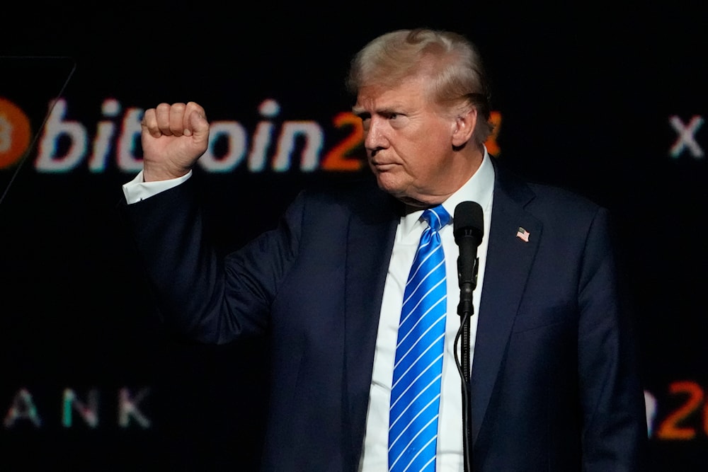 Then Republican presidential candidate President Donald Trump speaks at the Bitcoin 2024 Conference on July 27, 2024, in Nashville, Tenn. (AP)