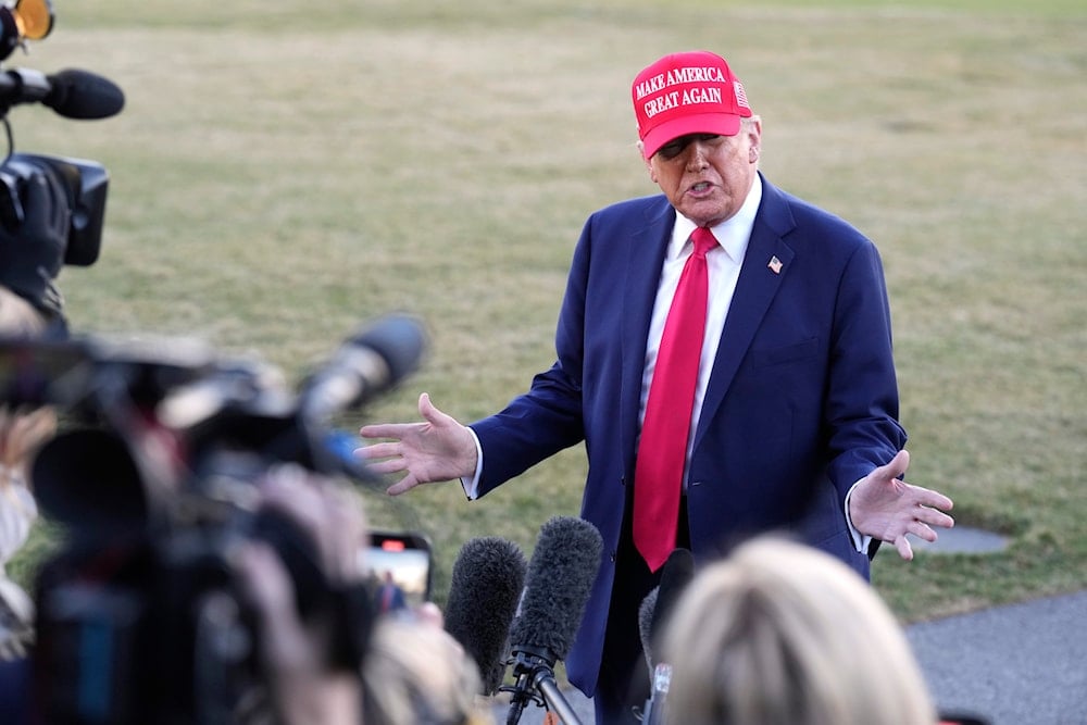 President Donald Trump speaks to reporters before departing on the South Lawn of the White House, Friday, Feb. 28, 2025, in Washington (AP)