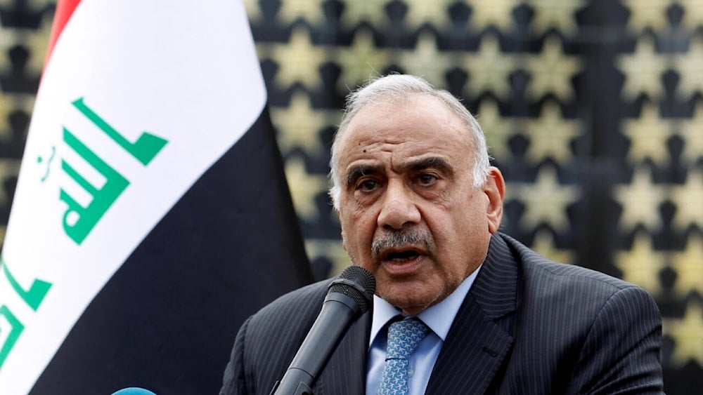 Iraqi Prime Minister Adel Abdul Mahdi speaks during a symbolic funeral ceremony of Major General Ali al-Lami, who commanded the Iraqi Federal Police's Fourth Division, in Baghdad, Iraq on October 23, 2019 (AFP)