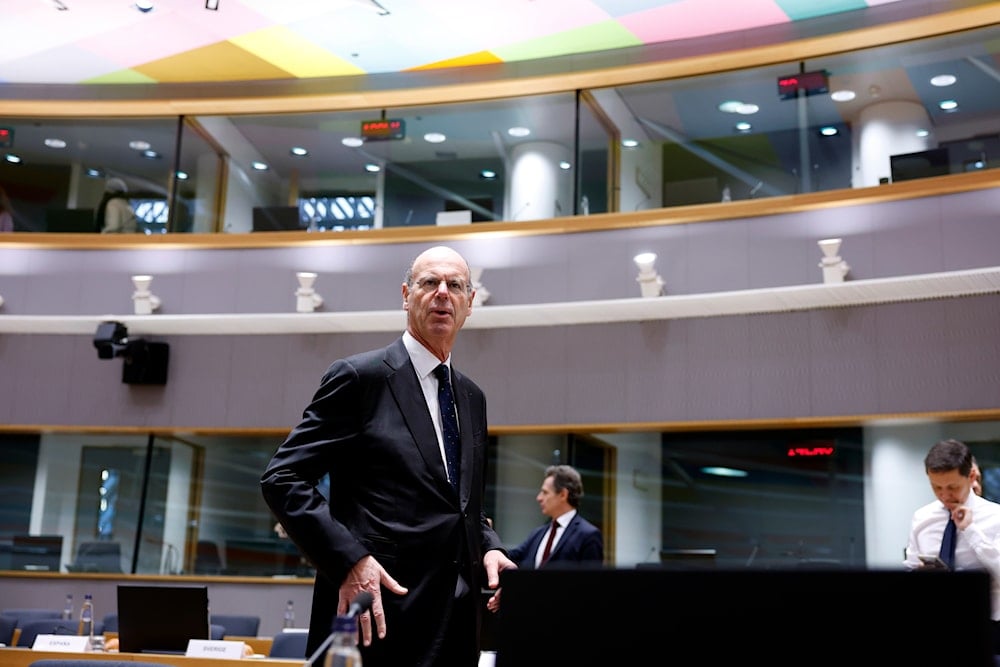 French Finance Minister Eric Lombard arrives for a round table meeting of EU finance ministers at the European Council building in Brussels, Tuesday, Jan. 21, 2025. (AP)