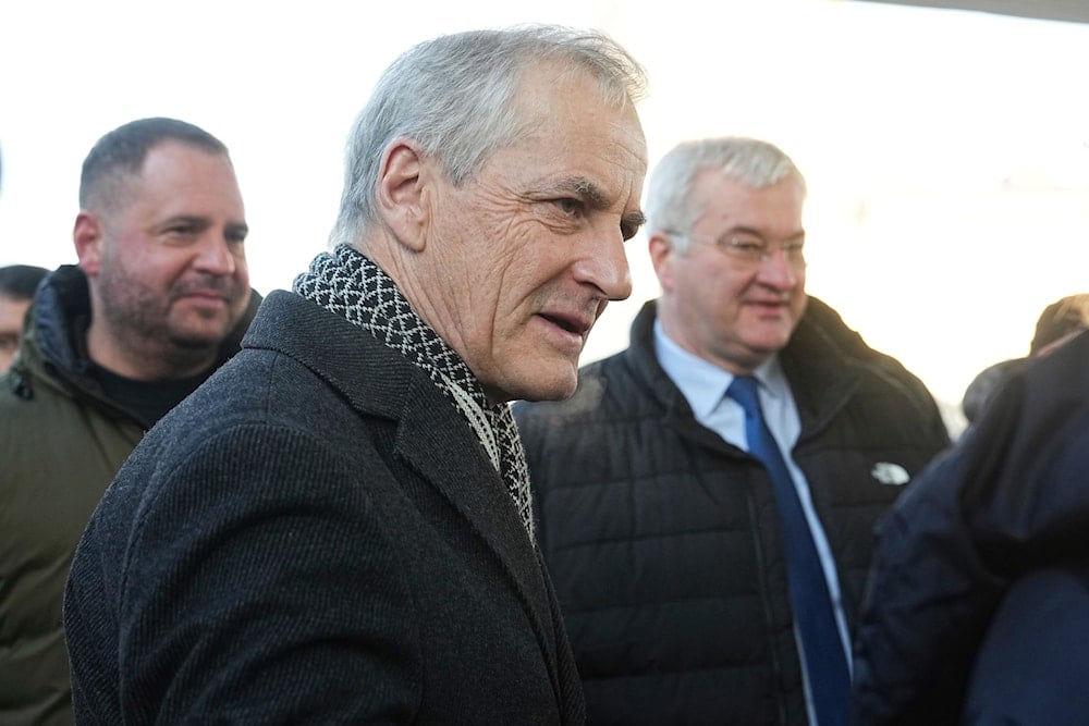 Norway's Prime Minister Jonas Gahr Store arrives in Ukraine's capital Kyiv on the third anniversary of the Russian invasion of Ukraine, on February 24, 2025. (AP Photo/Efrem Lukatsky)