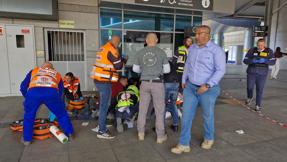 Israeli medics at the scene of the stabbing operation in Haifa Bay on March 3, 2025. (Social Media)
