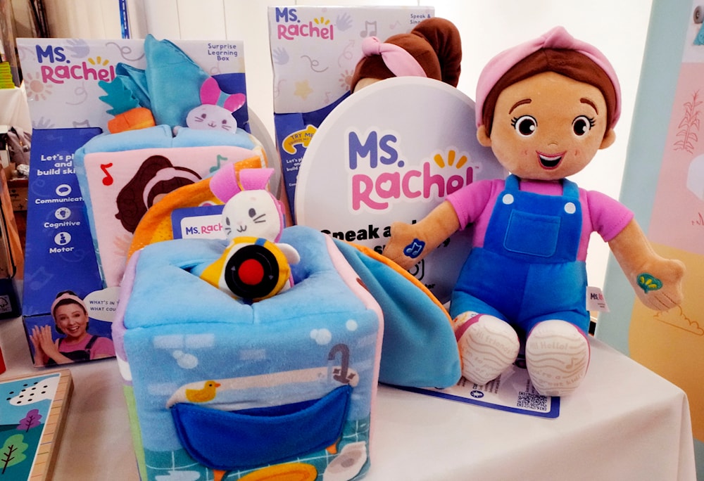 Ms. Rachel Sing & Speak Dolls, from Spin Master, are displayed at the TTPM 2024 Holiday Showcase event, in New York, Tuesday, Sept. 17, 2024. (AP)