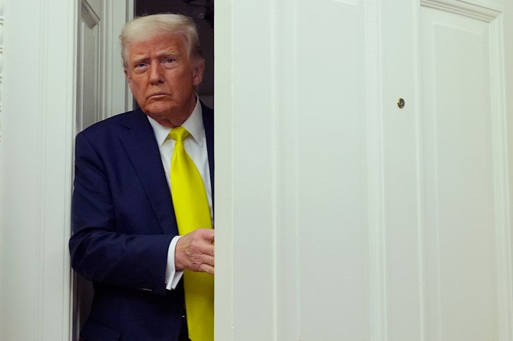 President Donald Trump arrives at a swearing in ceremony for Dr. Mehmet Oz to be Administrator of the Centers for Medicare and Medicaid Services, in the Oval Office of the White House, on April 18, 2025, in Washington. (AP Photo/Alex Brandon)