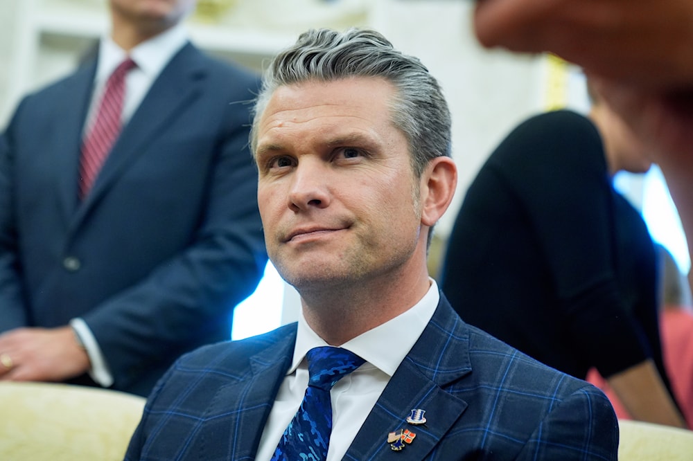 Secretary of Defense Pete Hegseth listens as President Donald Trump meets with Norwegian Prime Minister Jonas Gahr Støre during a bilateral meeting in the Oval Office of the White House, Thursday, April 24, 2025, in Washington. (AP )