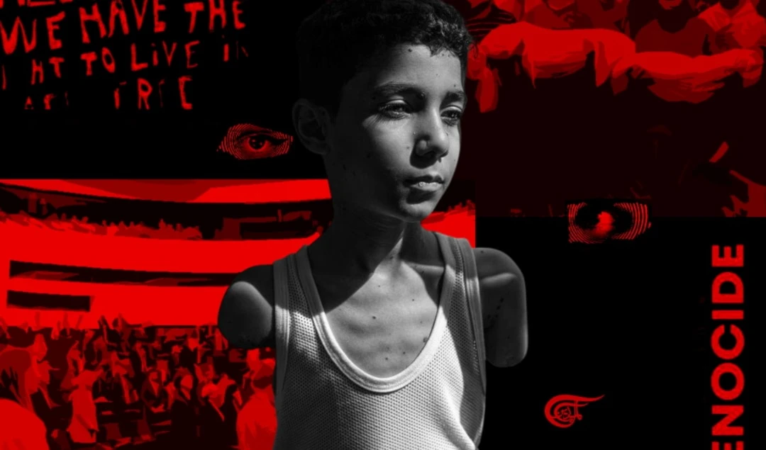 The prize awarded to this photograph, like last year’s award for the so-called “Pietà of Gaza”, is plausibly a token gesture, a facade of political charity. (Al Mayadeen English; Illustrated by Batoul Chamas)