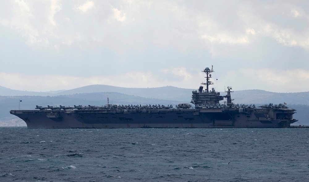 Aircraft carrier USS Harry S. Truman is moored near Split, Croatia, Feb. 14, 2022. (AP)
