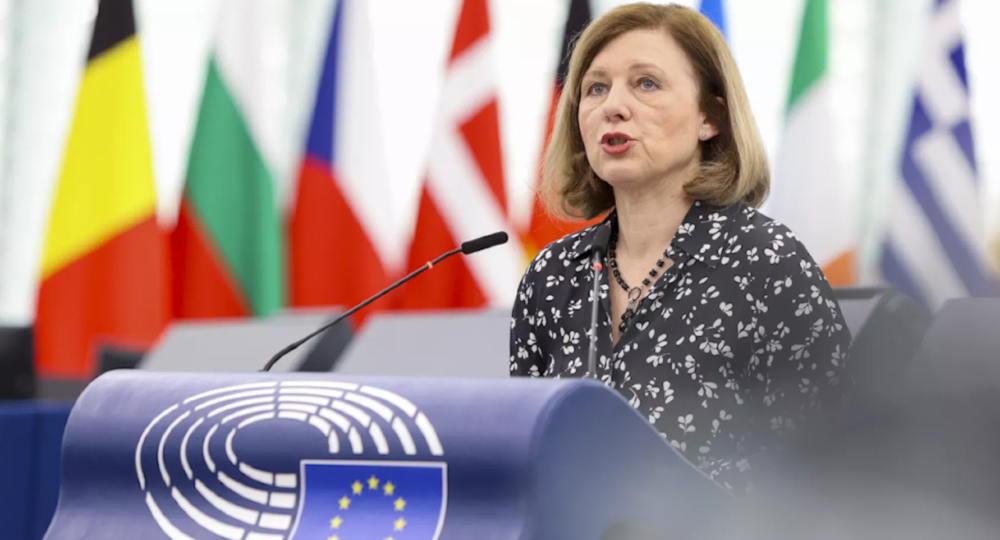 Vera Jourova speaks during the European Parliament debate on the Media Freedom Act, March 13, 2024 (European Union)