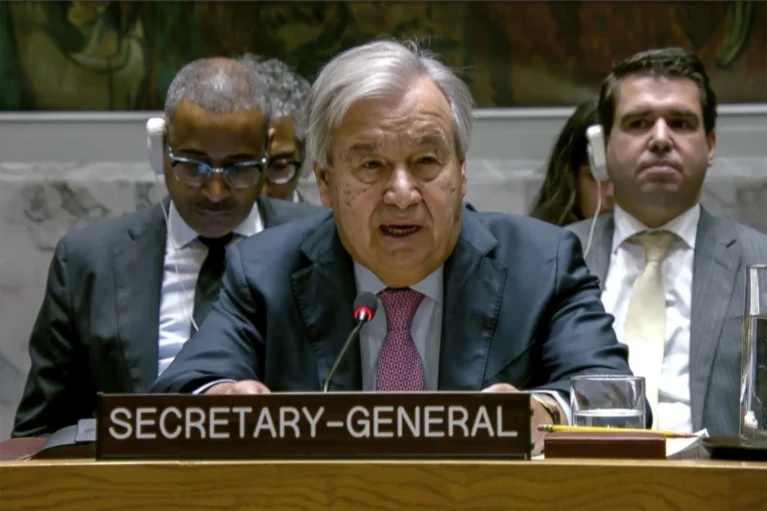 United Nations Secretary General Antonio Guterres speaks during a Secuirty Council meeting, October 2, 2024, at UN headquarters (UNTV via AP)