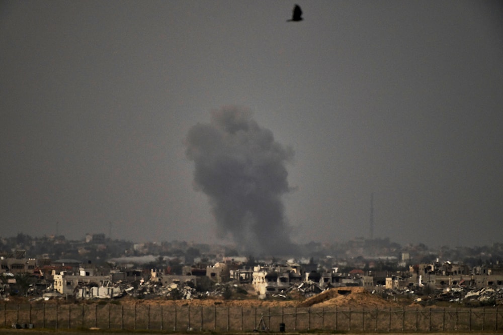 Smoke rises to the sky following Israeli bombardment in the Gaza Strip as seen from southern Occupied Palestinian Territories, Friday, April 4, 2025 (AP)