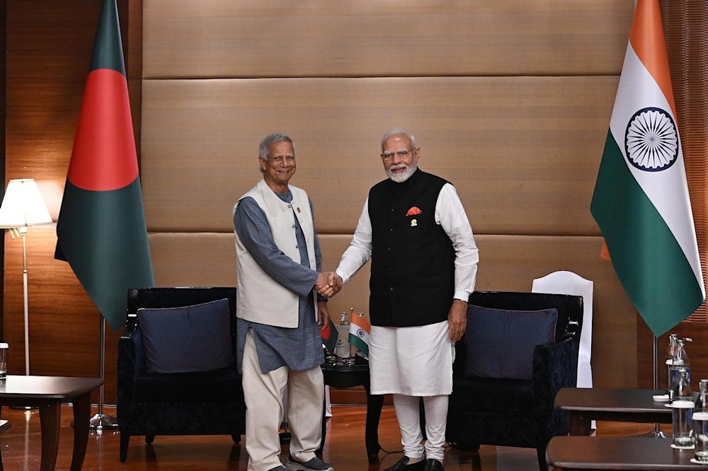 India's Prime Minister Narendra Modi and Bangladesh leader Muhammad Yunus shake hands at a bilateral meeting on the sidelines of of sixth BIMSTEC Summit in Bangkok, Thailand, Friday, April 4, 2025 (Facebook/ Muhammad Yunus)