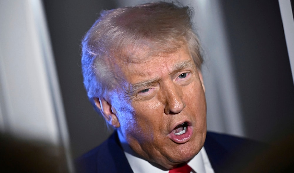 President Donald Trump speaks to reporters while in flight on board Air Force One, en route to Miami, Thursday, April 3, 2025. (AP)