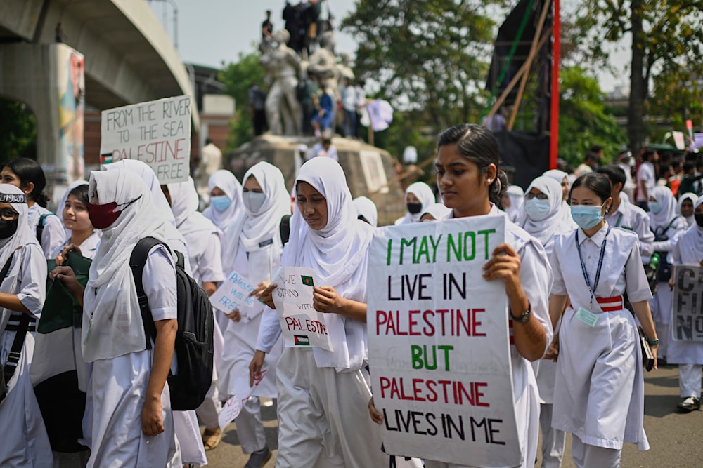 Students attend a protest against the attacks on Gaza by Israel, in Dhaka, Bangladesh, Monday, April 7, 2025. (AP)