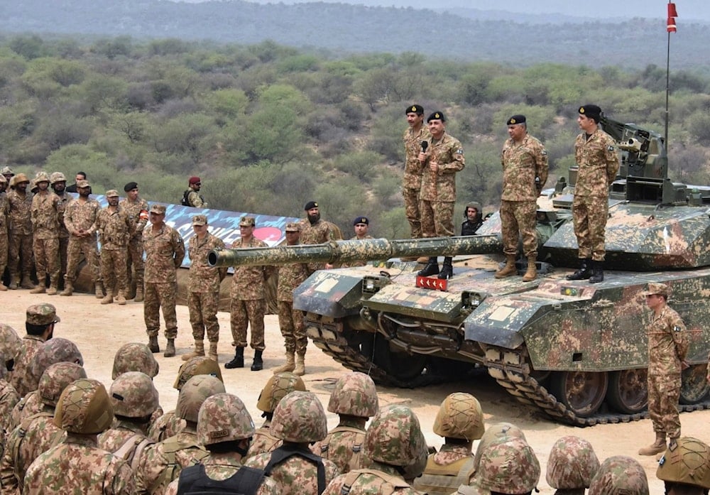 Pakistan's Army Chief Asim Munir, delivers his speech during his visit to witness military exercises in Tilla Field Firing Range, in the Jhelum district, Pakistan, Thursday, May 1, 2025 (AP)