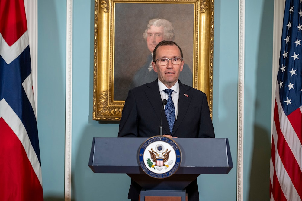 Norway's Foreign Minister Espen Barth Eide speaks during a memorandum of cooperation signing ceremony with Secretary of State Antony Blinken at the State Department on Monday, Sept. 30, 2024 in Washington. (AP)