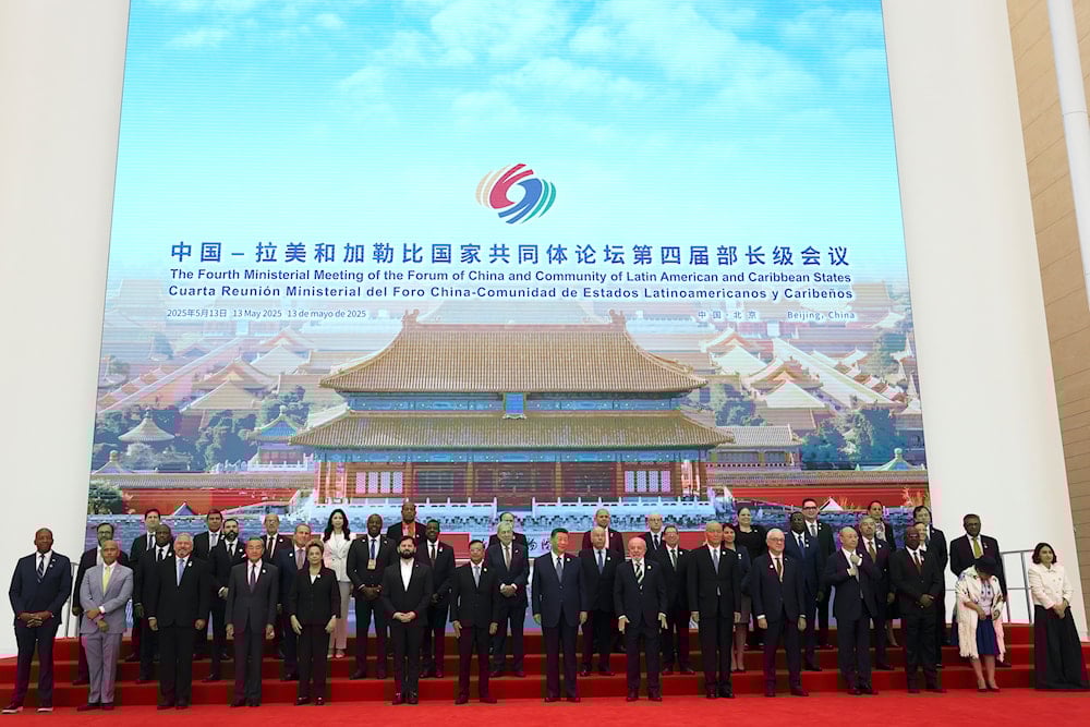 Chinese President Xi Jinping, along with leaders from Brazil, Chile, Colombia, and other CELAC nations, attend a photo session before the China-CELAC Forum in Beijing on May 13, 2025. (AP)