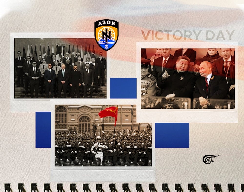 According to the Russian Foreign Intelligence Service, this European coalition assembling in Lviv is reminiscent of Hitler's coalition during World War II. (Al Mayadeen English; Illustrated by Batoul Chamas)