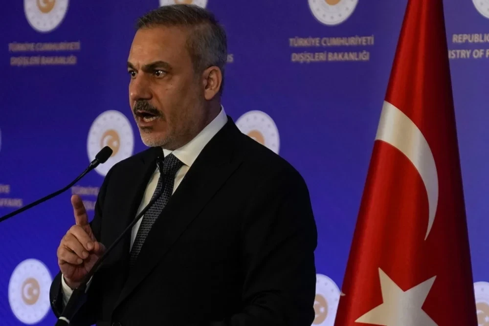 Turkey's Foreign Minister, Hakan Fidan, answers questions from media members during a press conference in Istanbul, turkey, January 10, 2025 (AP)