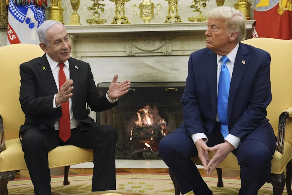 US President Donald Trump meets with the Israeli Occupation States' Prime Minister, Benjamin Netanyahu in the Oval office of the white House, February 4, 2025, in Washington (AP/Evan Vucci)
