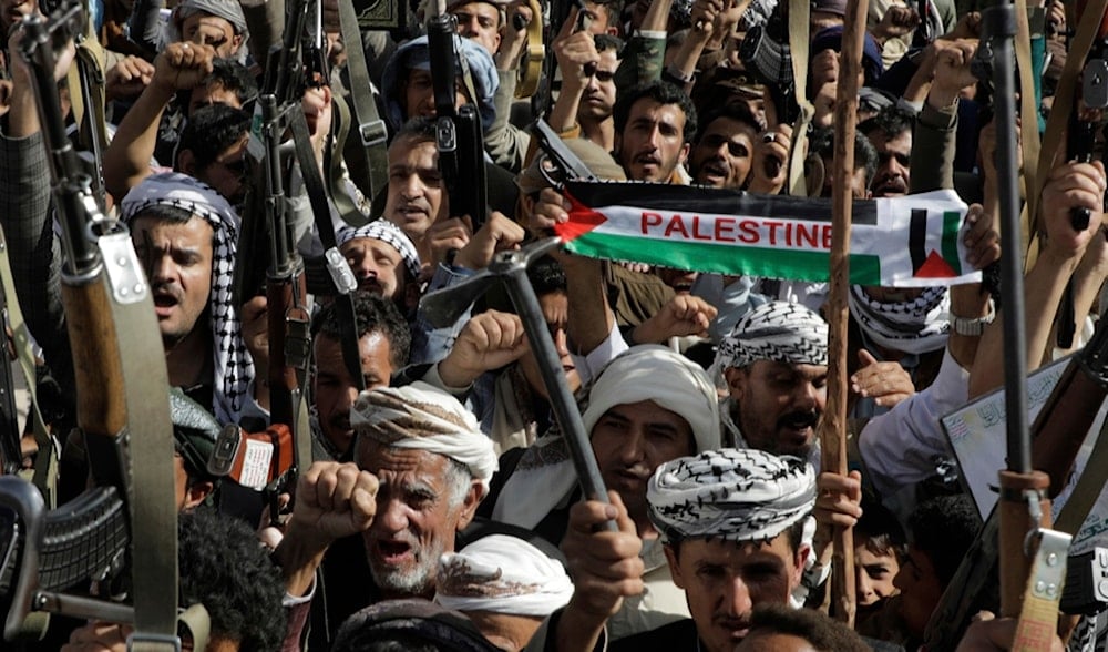 Yemenis chant slogans during a weekly pro-Palestine rally in Sanaa, Yemen, Friday, May 16, 2025. (AP)