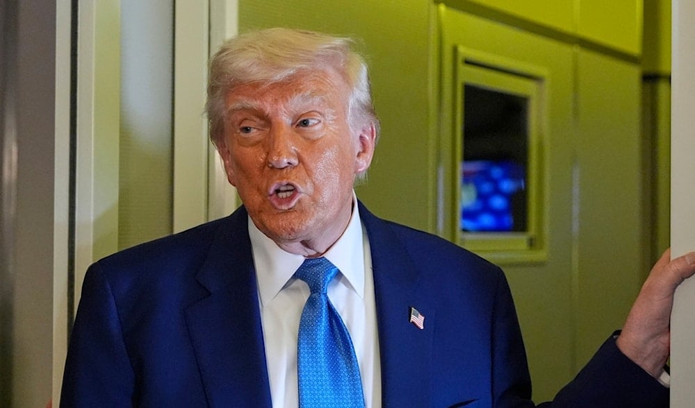 President Donald Trump speaks on Air Force One at Abu Dhabi International Airport before departing, Friday, May 16, 2025, in Abu Dhabi, United Arab Emirates. (AP)