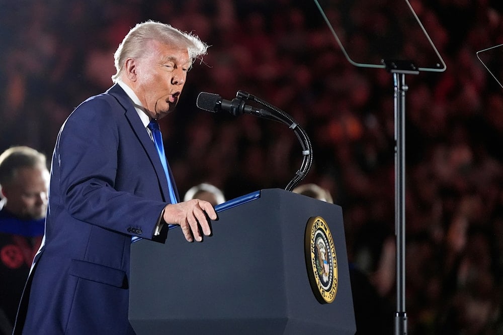 President Donald Trump gives a commencement address at the University of Alabama, on May 1, 2025, in Tuscaloosa, Ala. (AP Photo/Manuel Balce Ceneta)