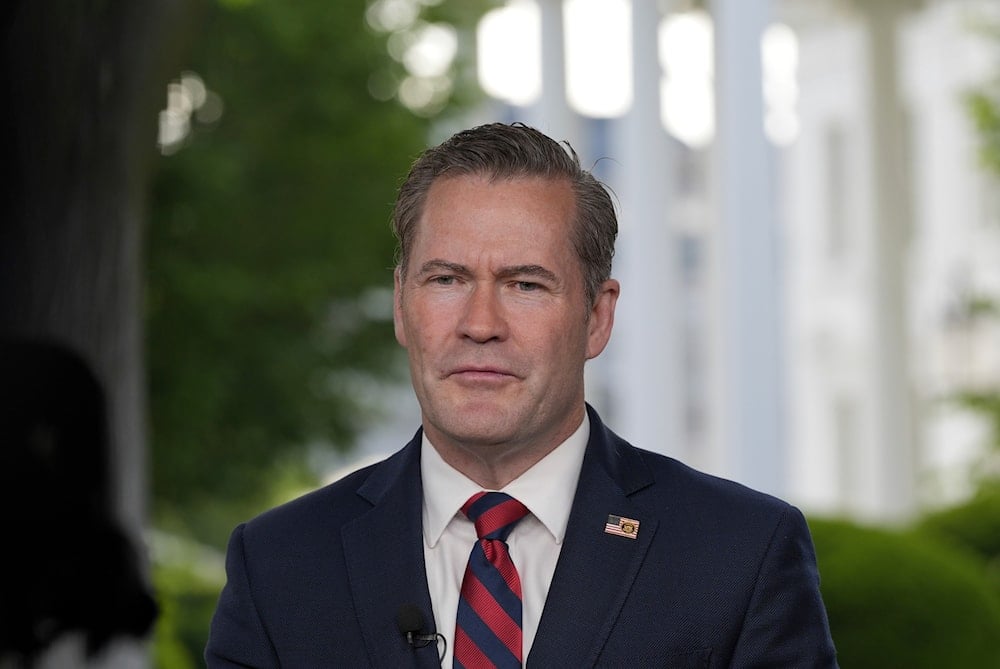 National Security Advisor Mike Waltz speaks during a television interview at the White House, Thursday, May 1, 2025, in Washington (AP)