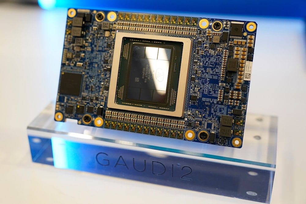- An Intel chip is displayed during an event called AI Everywhere in New York, Thursday, Dec. 14, 2023. (AP)