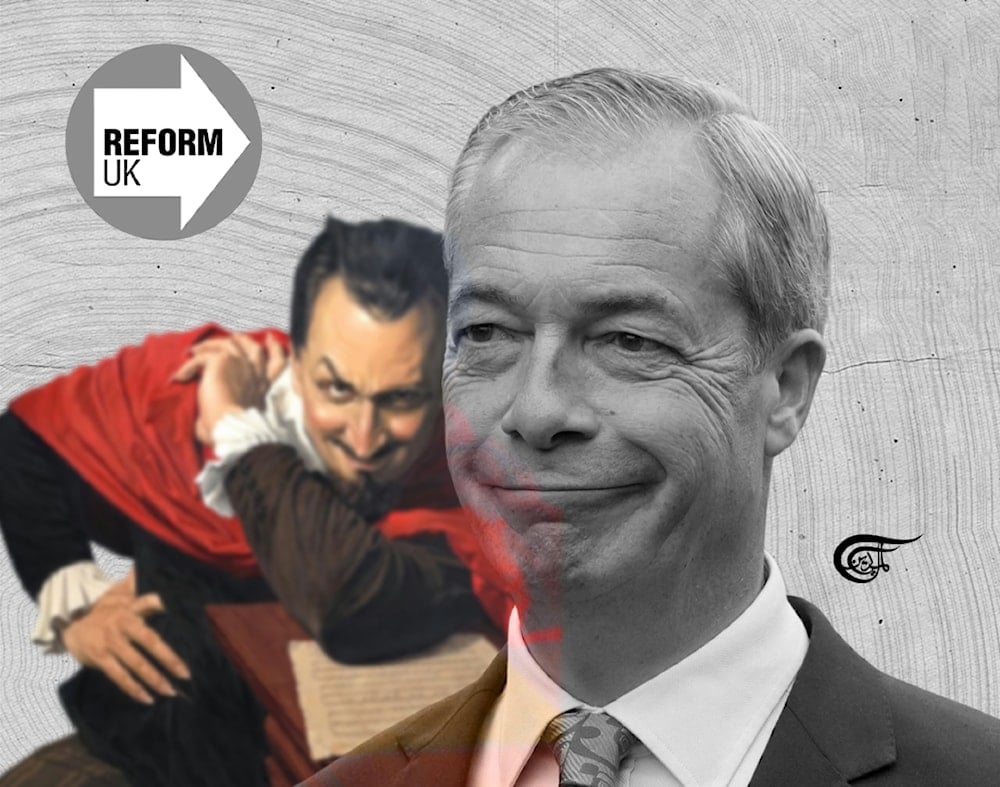 We in the UK are all now his hostages, and, unable to admit or believe our own stupidity, are the victims of a form of Stockholm Syndrome manifest at the scale of mass hysteria. (Al Mayadeen English; Illustrated by Batoul Chamas)