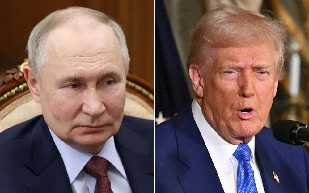 Russian President Vladimir Putin (left), in Moscow, February 17, 2025, and US President Donald Trump in Palm Beach, Florida, February 18, 2025. (AP)