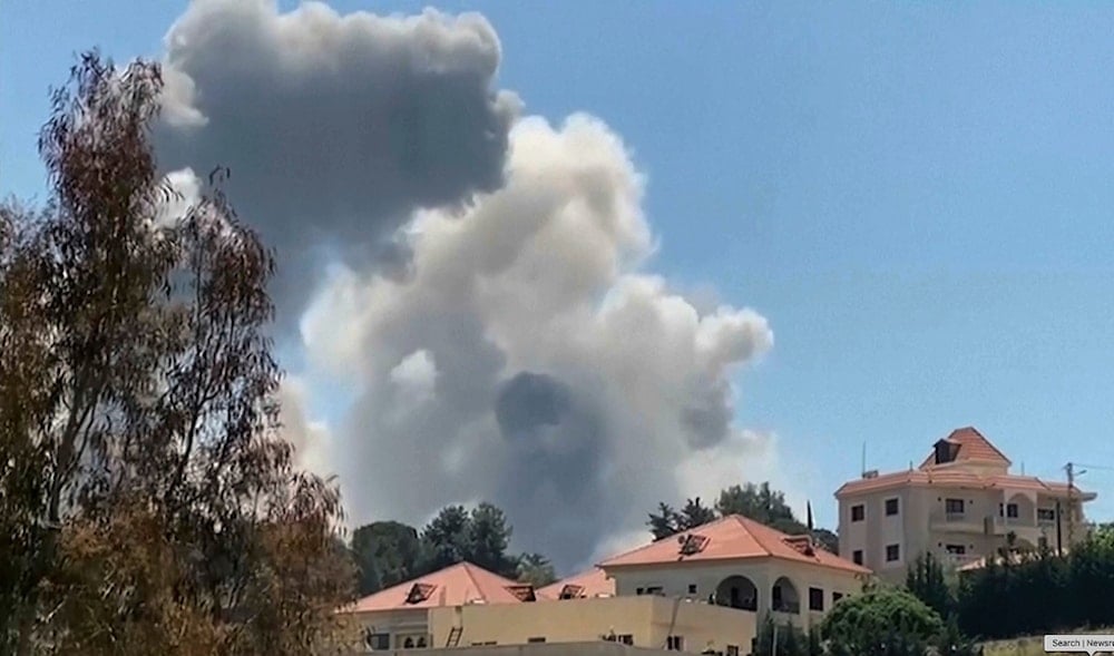 This frame grab from a video provided on Thursday, May 8, 2025, shows smoke rise following Israeli airstrikes that targeted hilltops near Nabatieh town, south Lebanon.(AP)