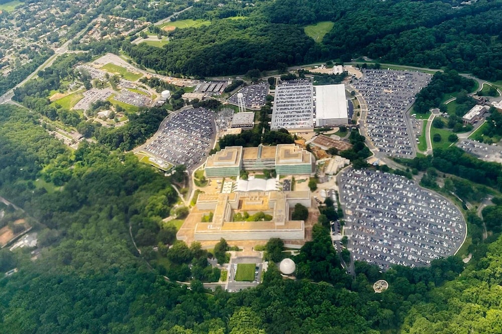 The Central Intelligence Agency (CIA) Headquarters, is seen from a commercial airliner as it files over the CIA campus in Langley, Va., July 24, 2023 (AP)