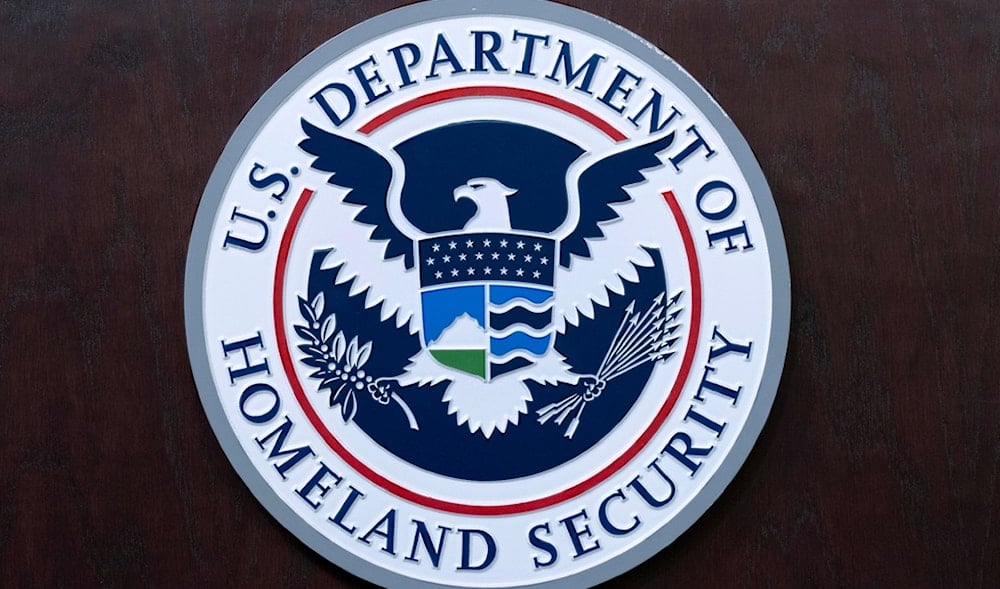 The seal of US Department of Homeland Security is seen before the news conference with Acting Director of US ICE Todd Lyons at ICE Headquarters, in Washington, May 21, 2025. (AP)