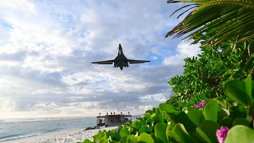 A US B-1B Lancer landing after a Bomber Task Force mission at Naval Station Diego Garcia last year (US Air Force/AP)