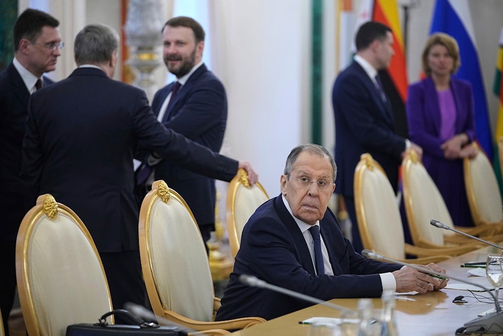 Russian Foreign Minister Sergey Lavrov in the Grand Palace at the Kremlin in Moscow, Russia, on Saturday, May 10, 2025 (AP)