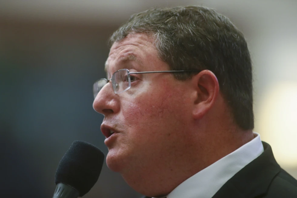 Rep. Randy Fine, R-Palm Bay, answers a question about his House Bill 3-C: Independent Special Districts in the House of Representatives April 20, 2022, at the Capitol in Tallahassee, Florida (AP/Phil Sears)