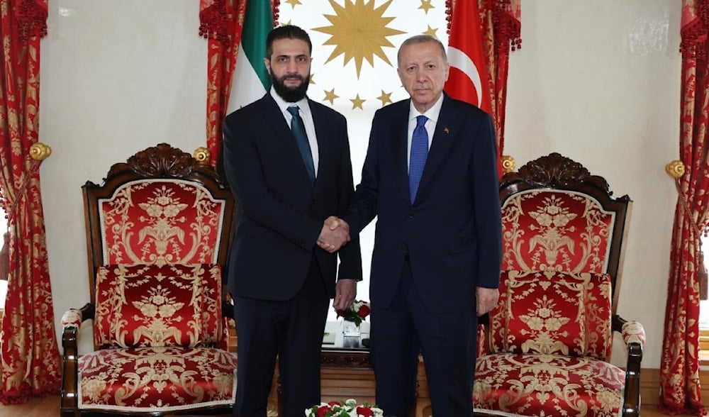 Syrian interim president Ahmad al-Sharaa shakes hands with Turkish President Recep Tayyip Erdogan in Istanbul, Turkiye, May 24, 2025 (TRT Haber)