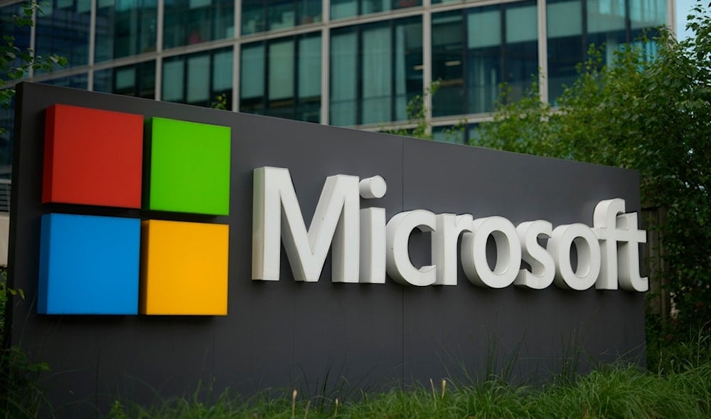 The Microsoft logo is displayed outside its French headquarters in Issy-les-Moulineaux, outside Paris, May 13, 2024. (AP)
